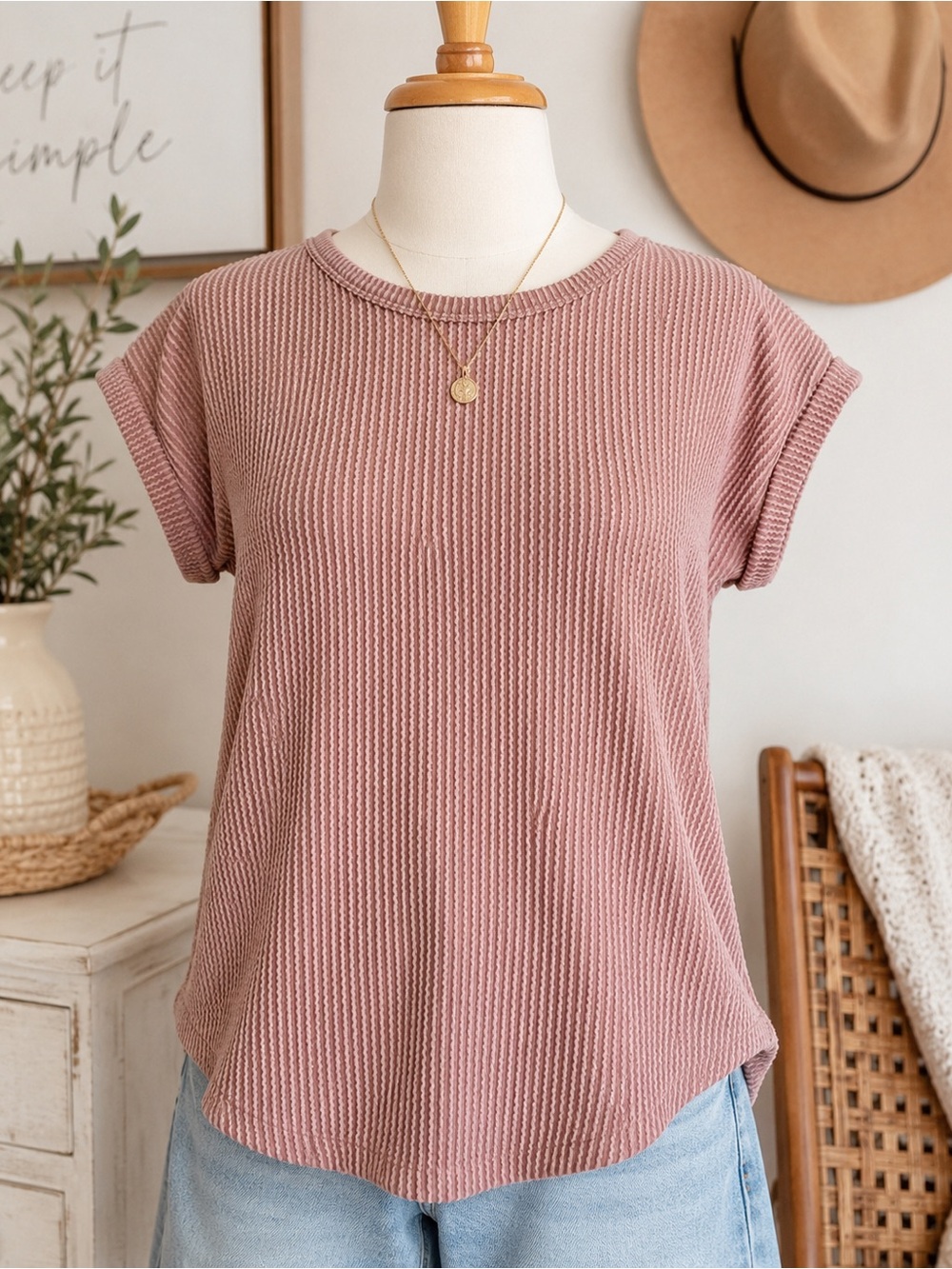 Maurices 24/7 Dusty Rose Textured Top S Coastal Boho Casual Chic